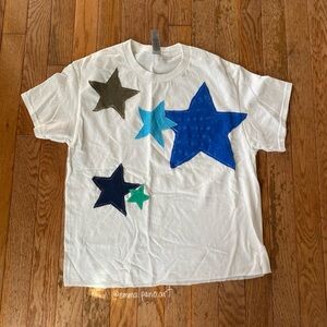 white and blue patchwork quilted reworked start shirt